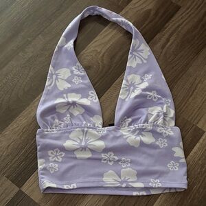 Divided Lavender Floral Halter Bikini Top